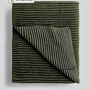 Parachute HOME Organic Two Tone Olive/Blue Rib knit Striped Throw Blanket